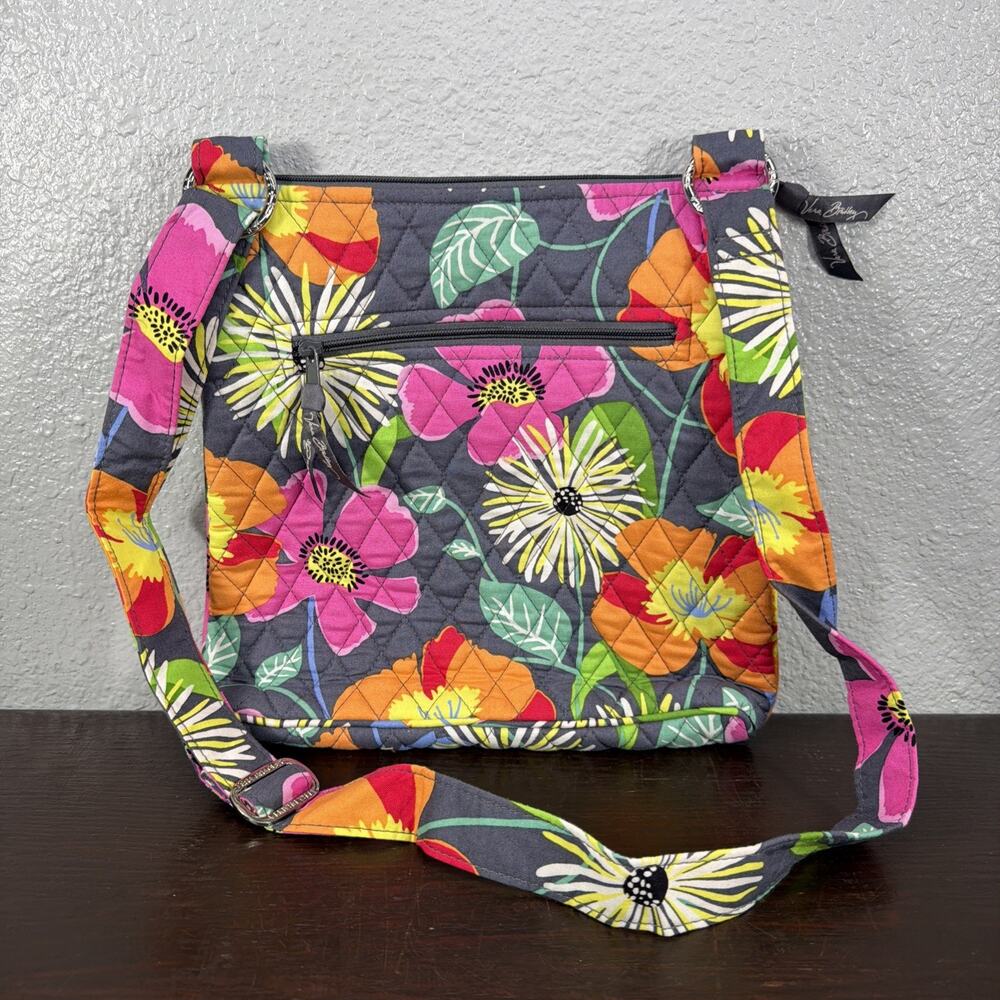 Vera Bradley On The Go Crossbody Jazzy Blooms Shoulder Bag Hipster Quilted Flora